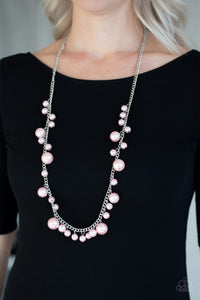 long necklace,Pearls,pink,silver,There's Always Room At The Top Pink Pearl Necklace