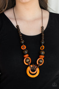 long necklace,orange,wooden,Boardwalk Party Orange Wooden Necklace