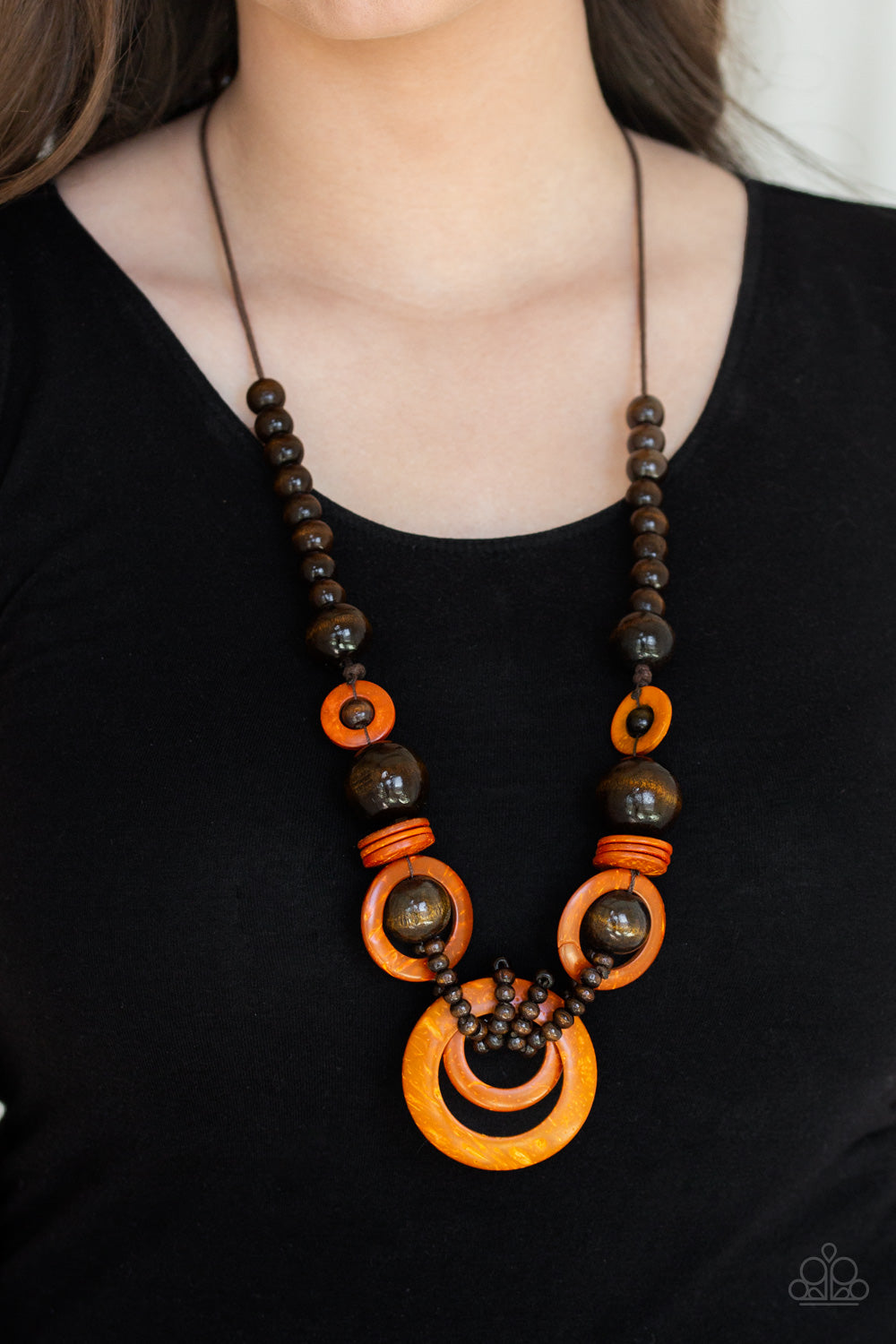 Boardwalk Party Orange Wooden Necklace Paparazzi Accessories