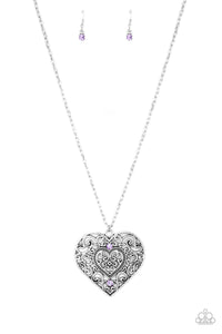 Hearts,long necklace,purple,rhinestones,Classic Casanova Purple Necklace