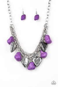 crackle stone,faith,Hearts,purple,short necklace,stone,Change Of Heart Purple  Stone Heart Necklace