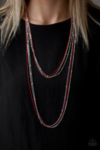 long necklace,red,silver,What a Colorful World Red Necklace