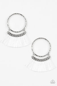 fringe,post,silver,white,This Is Sparta! White Earring