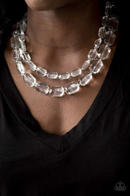 Ice Bank White Acrylic Necklace Paparazzi Accessories