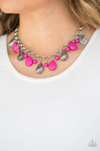 crackle stone,pink,short necklace,silver,Terra Tranquility Pink Necklace