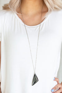 hematite,long necklace,silver,Ultra Sharp Silver Necklace