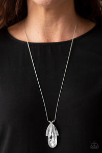long necklace,rhinestones,silver,white,Stellar Sophistication White Necklace