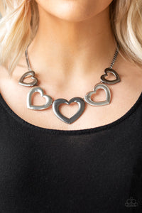 gunmetal,Hearts,short necklace,Hearty Hearts Multi Necklace