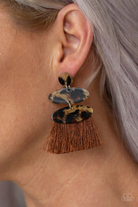 brown,fringe,post,No One Likes a Cheetah Brown Fringe Earring