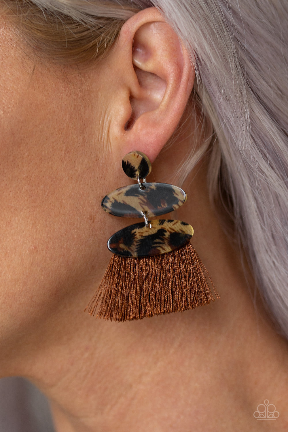 No One Likes a Cheetah Brown Fringe Earring Paparazzi Accessories
