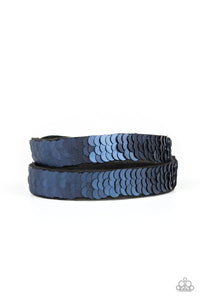 blue,double wrap,leather,Sequins,silver,snap,wrap,Under The Sequins Blue Double Wrap Bracelet