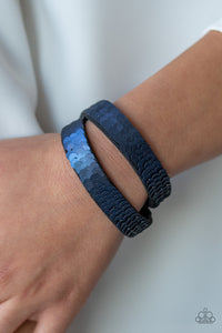 blue,double wrap,leather,Sequins,silver,snap,wrap,Under The Sequins Blue Double Wrap Bracelet