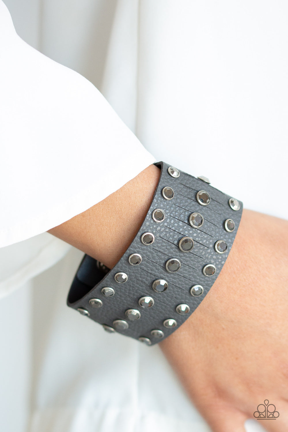 Now Taking The Stage - Silver Leather Wrap Bracelet Paparazzi Accessories