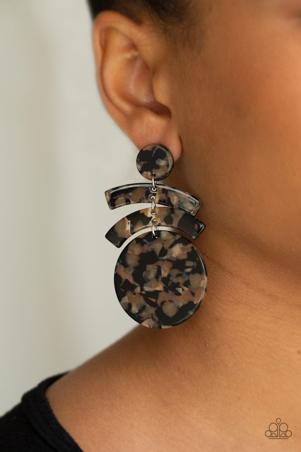 In the HAUTE Seat Black Acrylic Earrings Paparazzi Accessories