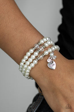 Mom Wow White Pearl Bracelet Paparazzi Accessories