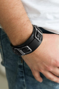 leather,silver,snap,urban,wrap,Scout It Out - Black Leather Bracelet