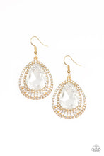Load image into Gallery viewer, All Rise For Her Majesty Gold Rhinestone Earring Paparazzi Accessories