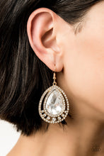 Load image into Gallery viewer, All Rise For Her Majesty Gold Rhinestone Earring Paparazzi Accessories