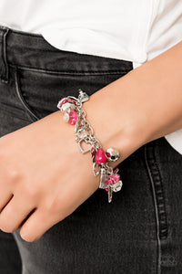 charm,lobster claw clasp,pink,Completely Innocent Pink Charm Bracelet