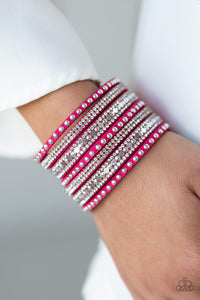 pink,rhinestones,snap,wrap,All Hairspray and Glitter Leather Wrap Bracelet