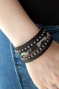 Black,Leather,Silver,Snap,Wrap,Born to be WILDCAT Silver Leather Urban Wrap Bracelet