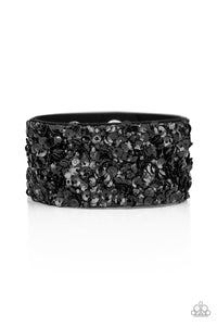 black,leather,Sequins,snap,wrap,Starry Sequins Black Wrap Bracelet