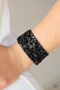 black,leather,Sequins,snap,wrap,Starry Sequins Black Wrap Bracelet