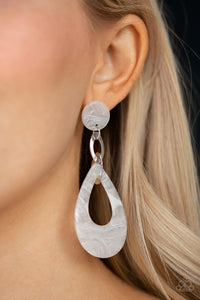 fishhook,White,Beach Oasis White Acrylic Post Earring