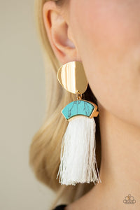 crackle stone,fringe,gold,post,turquoise,Insta Inca Blue Fringe Earring