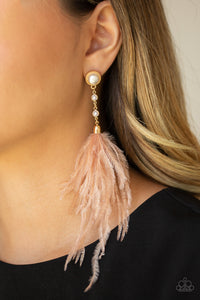 Feather,Gold,Pearls,Post,Vegas Vixen Gold Earring