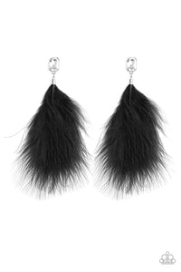 black,Feather,post,rhinestones,The SHOWGIRL Must Go On Black Earring
