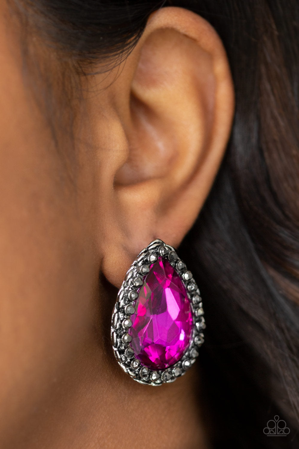 Dare To Shine Pink Rhinestone Post Earring Paparazzi Accessories