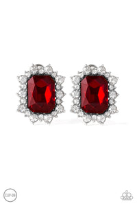 red,rhinestones,Prime Time Shimmer Red Clip-On Earring