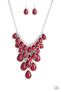 red,short necklace,Shop Til You Teardrop Red Necklace