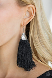 black,fringe,silver,Tassel Temptress Black Fringe Earring