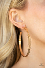Load image into Gallery viewer, Retro Rebellion Gold Hoop Earrings Paparazzi Accessories