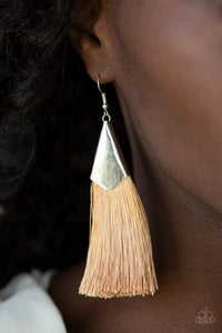 brown,fishhook,fringe,In Full Plume Brown Fringe Earring