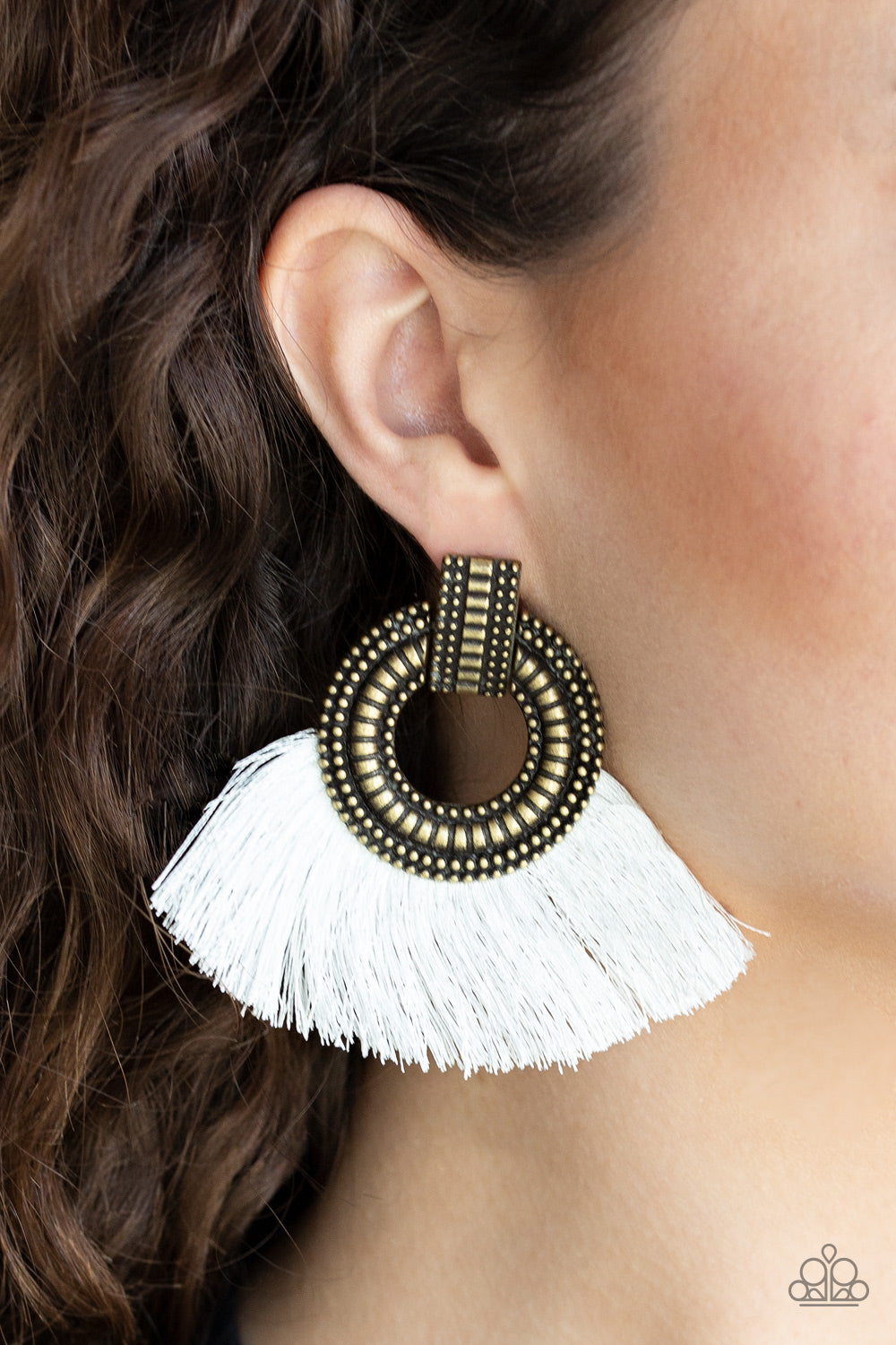 I Am Spartacus Brass Fringe Earring Paparazzi Accessories