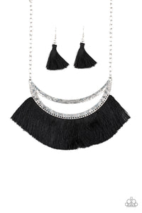 fringe,silver,tassel,tribal,Take the MANE Event Black Fringe Necklace