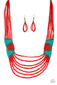 red,turquoise,Kickin It Outback Red Seed Bead Necklace