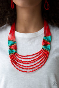 red,turquoise,Kickin It Outback Red Seed Bead Necklace