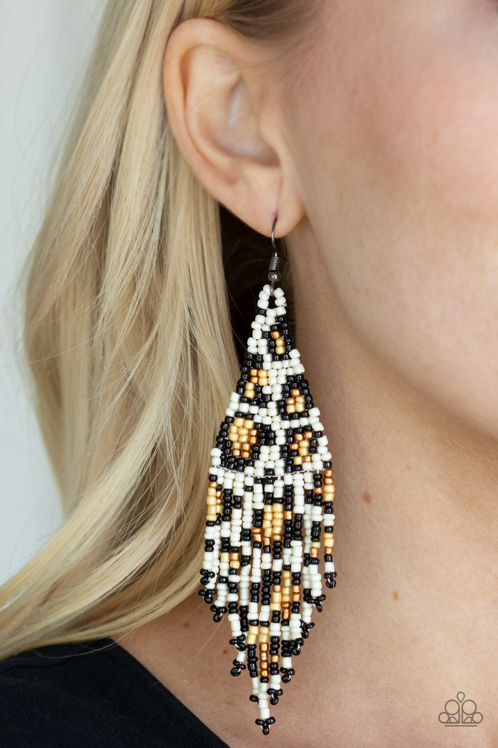 Bodacious Bombshell White Seed Bead Earring Paparazzi Accessories
