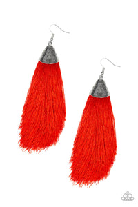 fishhook,fringe,red,silver,Tassel Temptress Red Fringe Earring