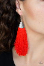 Load image into Gallery viewer, Tassel Temptress Red Fringe Earring Paparazzi Accessories