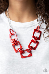 Acrylic,red,silver,Sizzle Sizzle Red Acrylic Necklace