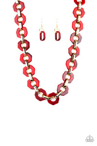 Acrylic,gold,red,Fashionista Fever Red Acrylic Necklace