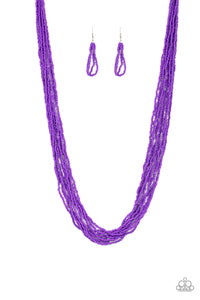 long necklace,purple,seed bead,Congo Colada Purple Seed Bead Necklace