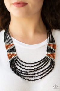 Black,Brown,Seed Bead,Tribal,Kickin It Outback Black Seed Bead Necklace