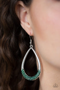 fishhook,green,rhinestones,silver,Take A Dip Green Earring