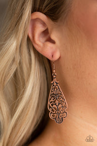 copper,fishhook,floral,Greenhouse Goddess Copper Earrings